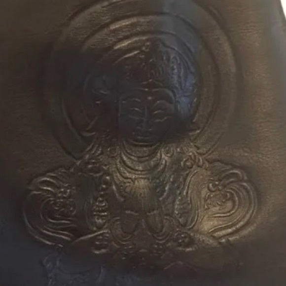 VIVIENNE TAM Leather Asymmetric Hem Skirt w Embossed Buddha Detail S / M - Picture 7 of 9